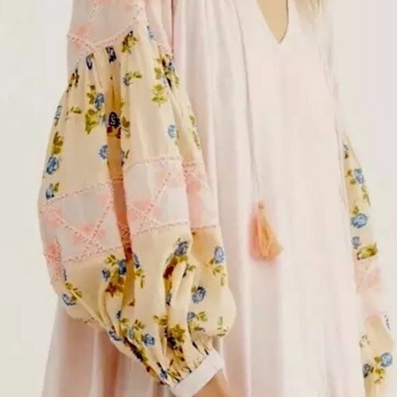 Free People Mix It Up Pink Floral Beaded Tunic Top / Mini Dress SM - Picture 3 of 11